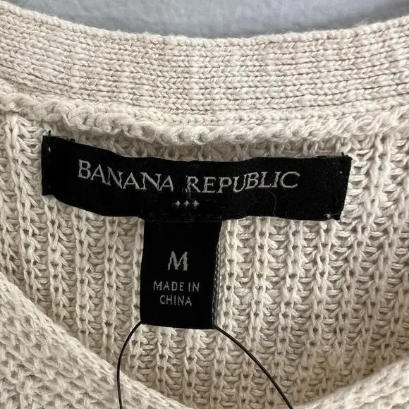 NWT Banana Republic Womens Cotton Linen Knit Ribbed Vest Sz M Cream Boho Casual - Picture 7 of 12